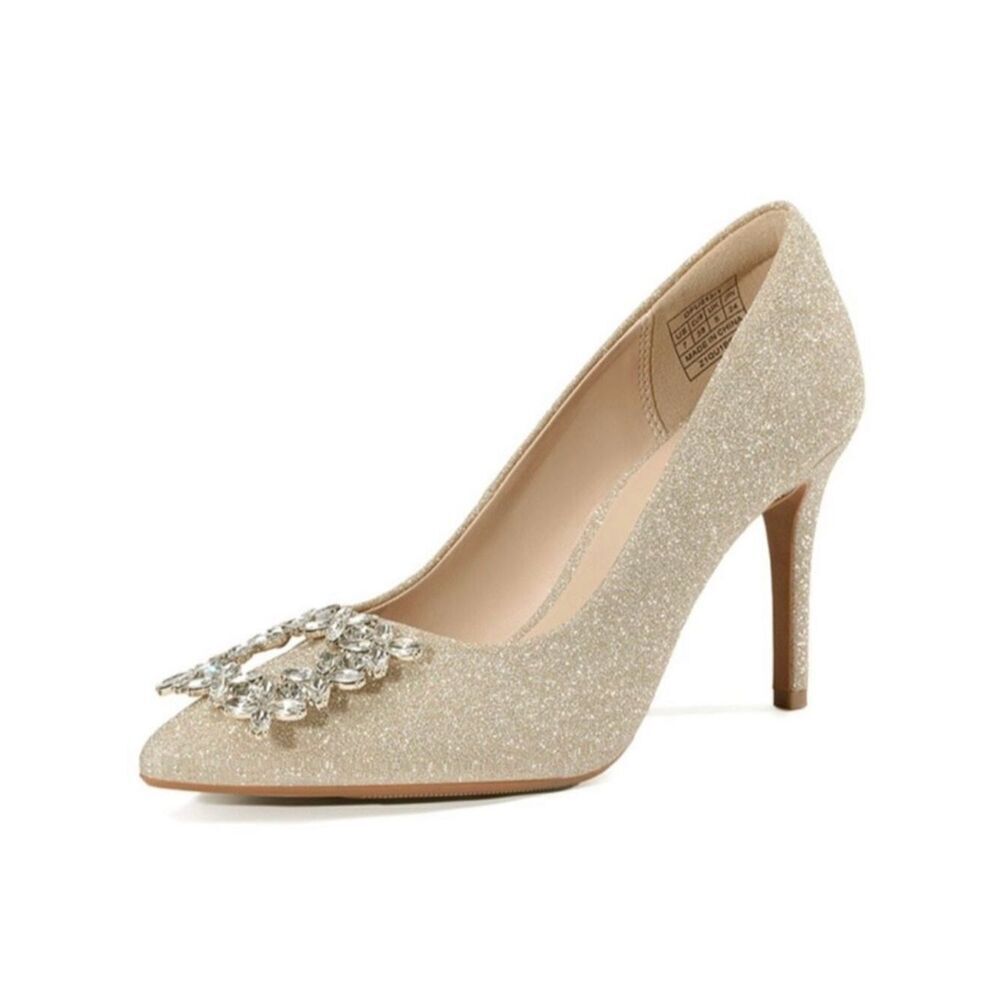 NWT Gorgeous DREAM PARIS 8.5 Gold Bling Bling Pointed Toe Stiletto Sparkly Pumps